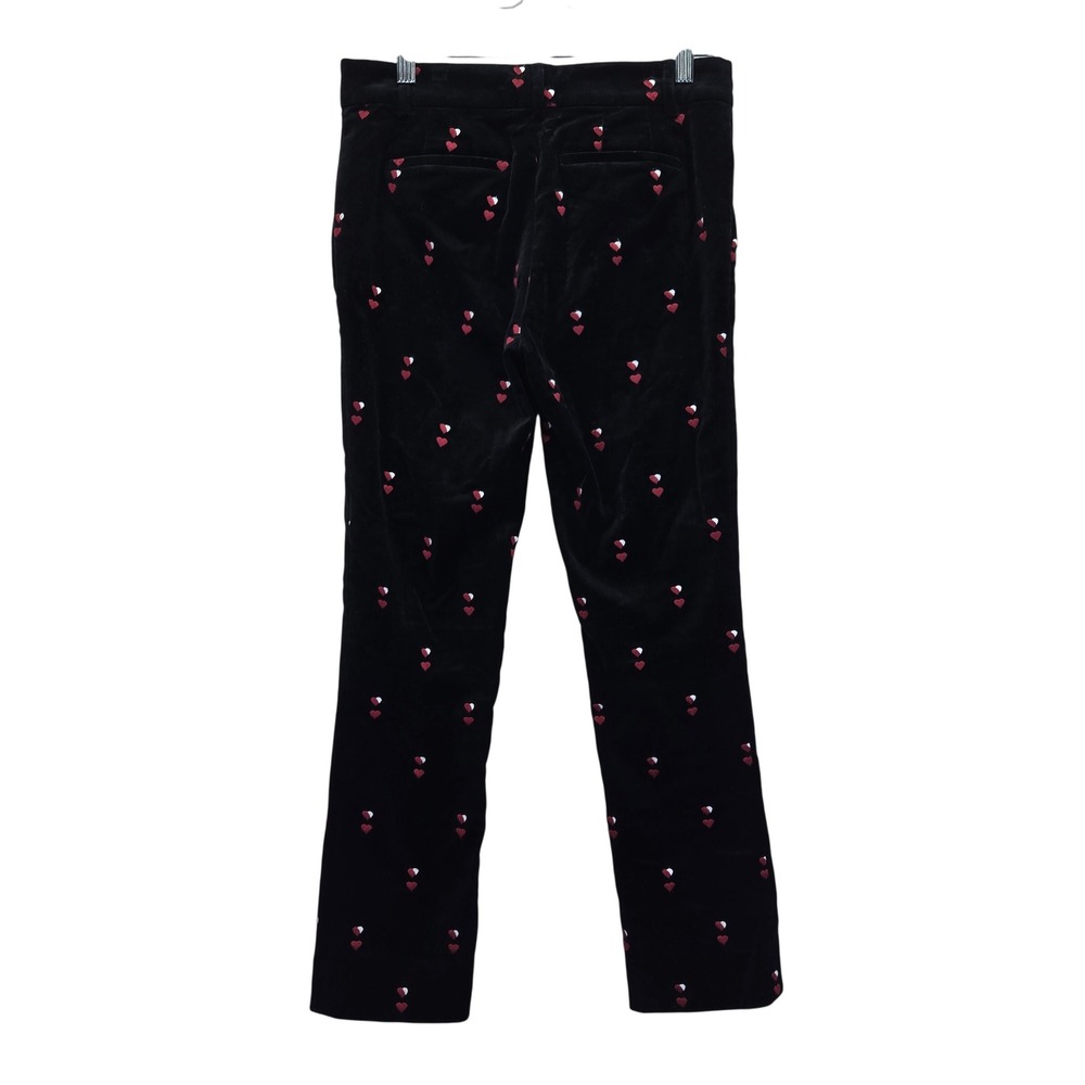 FRAME Velvet Heart Embroidered Pants Noir Womens 0 Black Straight Whimsical